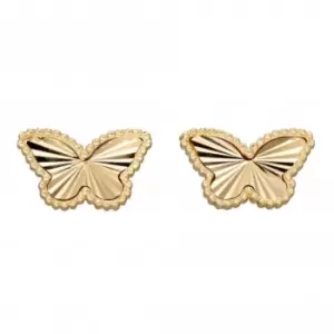 9ct Granulation And Diamond Cut Gold Butterfly Stud Earrings GE2349