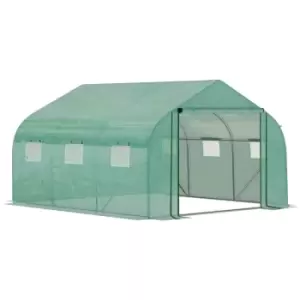 Outsunny 3.5 X 3 X 2M Outdoor Tunnel Greenhouse With Roll Up Door 6 Windows - Green
