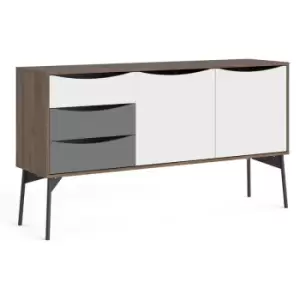 Fur Sideboard 2 Doors + 3 Drawers in Grey, White and Walnut - Grey, White and Walnut