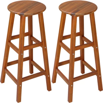 Casaria - Set Of 2 Bar Stool Solid Acacia Wood Seat Height 76cm Footrest Counter Stool Bar Chair Bistro Outdoor Indoor