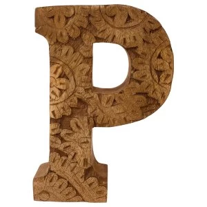 Letter P Hand Carved Wooden Flower