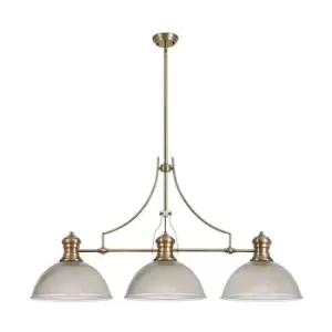 3 Light Telescopic Ceiling Pendant E27 With 38cm Dome Glass Shade, Antique Brass, Clear - Luminosa Lighting