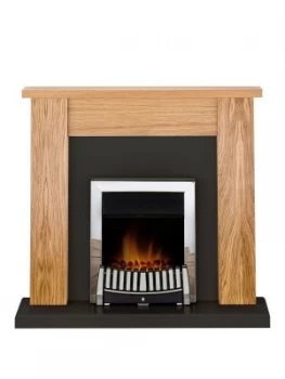 Adam Fire Surrounds New England Fireplace Suite In Oak And Black With Elise Electric Fire In Chrome