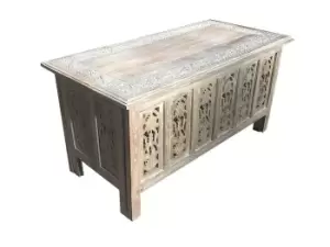 Beautiful Carved Indian Wooden Coffee Table Side Tables 91 x 46 x 46 cm