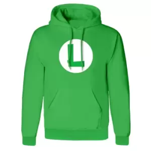 Super Mario Unisex Adult Luigi Badge Pullover Hoodie (XXL) (Green)