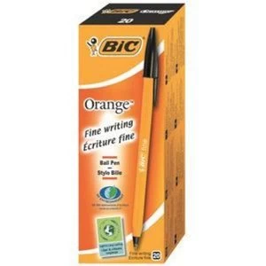 Bic Orange Fine Ballpoint Pen 0.8mm Tip 0.3mm Line Black Pack of 20