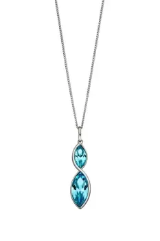 Sterling Silver Aqua Blue Crystal Navette Pendant Necklace