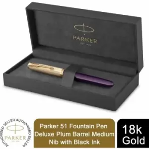 Parker - 51 Fountain Pen Delux Plum Medium 18k Gold Nib Black Ink Gift Box