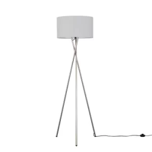 Camden Brushed Chrome Tripod Floor Lamp with XL Cool Grey Reni Shade