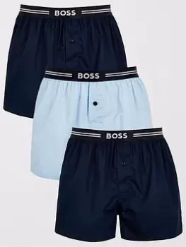BOSS Bodywear 3 Pack Woven Boxer, Dark Blue, Size L, Men