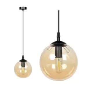 Cosmo Black Globe Pendant Ceiling Light with Amber Glass Shades, 1x E14
