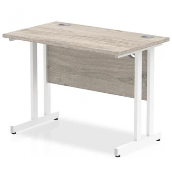 Trexus Rectangular Slim Desk White Cantilever Leg 1000x600mm Grey Oak