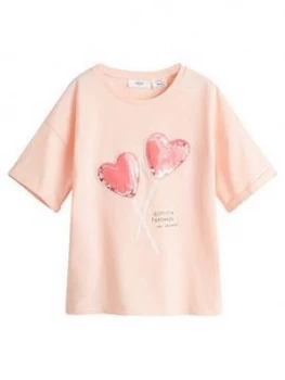 Mango Girls Sequin Heart Print Tshirt - Light Pink