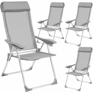 4 folding aluminium garden chairs with headrest - reclining garden chairs, garden recliners, outdoor chairs - grey