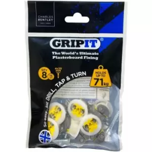 Charles Bentley - Gripit 15mm Plasterboard Fixing - 8 Pack (Yellow) Stud Wall Anchor Max Load 71kg - Yellow