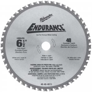 Milwaukee Endurance Metal Steel Cutting Circular Saw Blade 165mm 48T 20mm