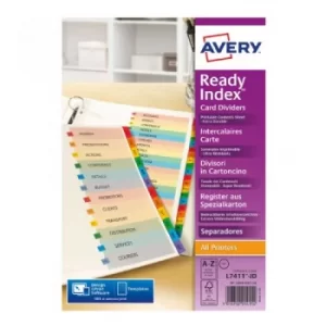 Original Avery ReadyIndex A4 Dividers Card with Coloured Contents Sheet Matching Mylar Tabs A Z