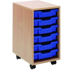Jemini Mobile Storage Unit 6 Blue Trays Beech KF72338