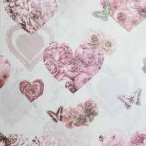 Arthouse Floral Hearts Glitter Wallpaper Pink and White