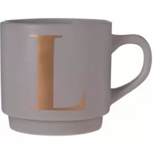 Grey L Letter Mug Ceramic Coffee Mug Tea Cup Modern Cappuccino Cups With Grey Finish And Curved Handle 450 ML w13 x d9 x h9cm - Premier Housewares