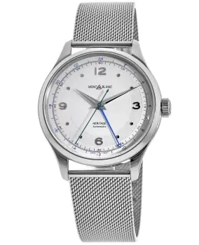 Mont Blanc Heritage Automatic GMT Silver Dial Steel Mesh Band Mens Watch 119949 119949