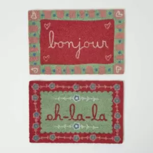 Bonjour & Oh-La-La Rubber & Coir Doormat Set - Pink, Red, Green - Homescapes