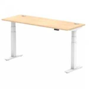 Air 1600/600 Maple Height Adjustable Desk with Cable Ports with White Legs