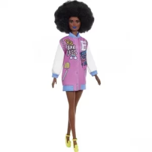 Barbie Doll Fashionistas #156 Curly Brunette Hair Letterman Jacket