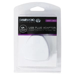 Daewoo Plug Adaptor with 2 USB Ports - White