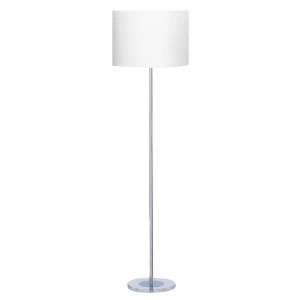 1 Light Round Floor Lamp Chrome with White Fabric Shade, E27