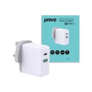 Prevo QC72 USB Type-C & USB Type-A Fast Charge Mains Charger with Qualcomm Quick Charge 3.0 for Laptops Ultrabooks Chromebooks iPads MacBooks Smartpho