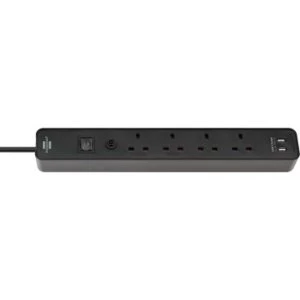 Brennenstuhl Ecolor, 4-gang extension lead with USB slots (Power Strip 4-way with safety fuse button, switch and 3m cable,...