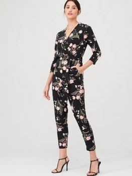 Wallis Pretty Tulip Jersey Jumpsuit - Mono, Black, Size 14, Women