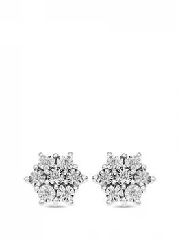 Love DIAMOND Sterling Silver 8 Point Diamond Cluster Stud Earrings, Silver, Women