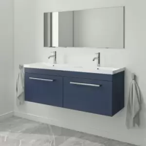 1200mm Blue Wall Hung Double Vanity Unit with Basin and Chrome Handles - Ashford