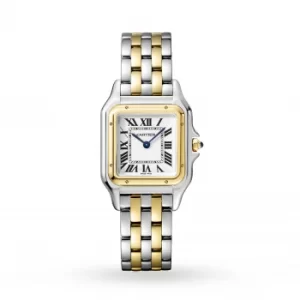 Panthre De Cartier Watch Medium Model, Quartz Movement, Yellow Gold, Steel