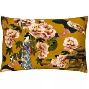Paoletti - Geisha Floral Cushion Ochre - Ochre