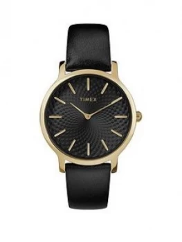 Timex Timex Transcend Black Sunray And Gold Detail Dial Black Leather Strap Watch