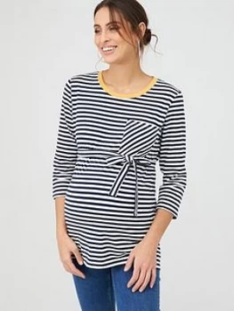 Mama-Licious Maternity Jersey Striped Top - White/Navy, Size 10, Women