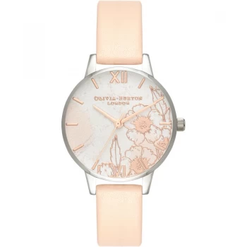 Abstract Florals Silver & Nude Peach Watch