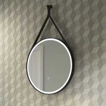 Round LED Bathroom Mirror with Leather Strap - 600mm - Sensio Nova
