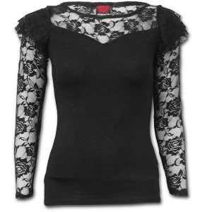 Gothic Elegance Lace Layered Womens Medium Long Sleeve Top - Black