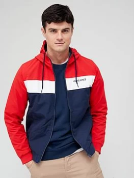 Jack & Jones Colourblock Zip Through Hooded Jacket - Red/White/Navy, Red Size XL Men