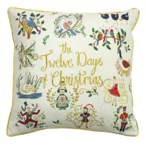 12 Days of Xmas Embroidered Cushion Multicolour, Multicolour / 50 x 50cm / Polyester Filled