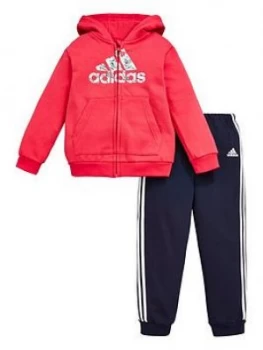 adidas Infants Logo Full Zip Fleece Hoodie and Joggers Set - Pink, Size 9-12 Months