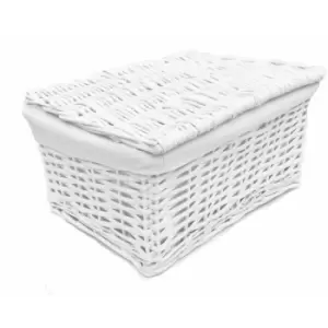 Lidded Wicker Storage Basket With Lining Xmas Hamper Basket [White,Small (32x22x14cm)]