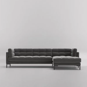 Swoon Landau Velvet Corner Sofa - Right Hand Side - Corner Sofa - Granite