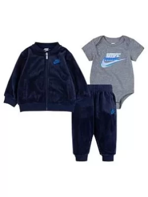 Boys, Nike Velour Tracksuit 3pc Set, Blue, Size 12 Months