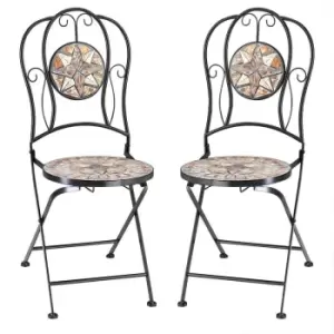 Deuba Mosaic Chairs Set of 2 Metal Seat Height 45cm Foldable Garden Balcony Patio Furniture