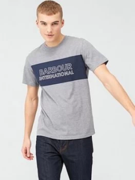 Barbour International Panel Logo T-Shirt - Grey, Anthracite, Size XL, Men